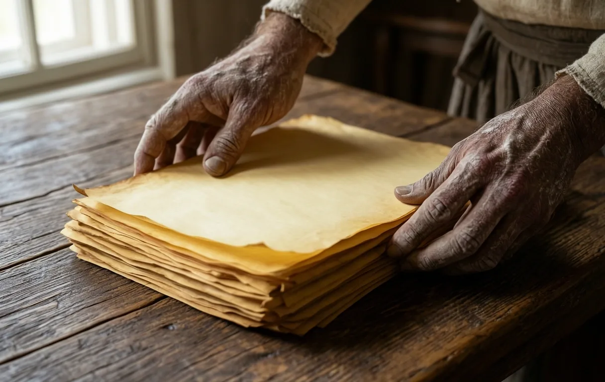 Hands handling historical documents