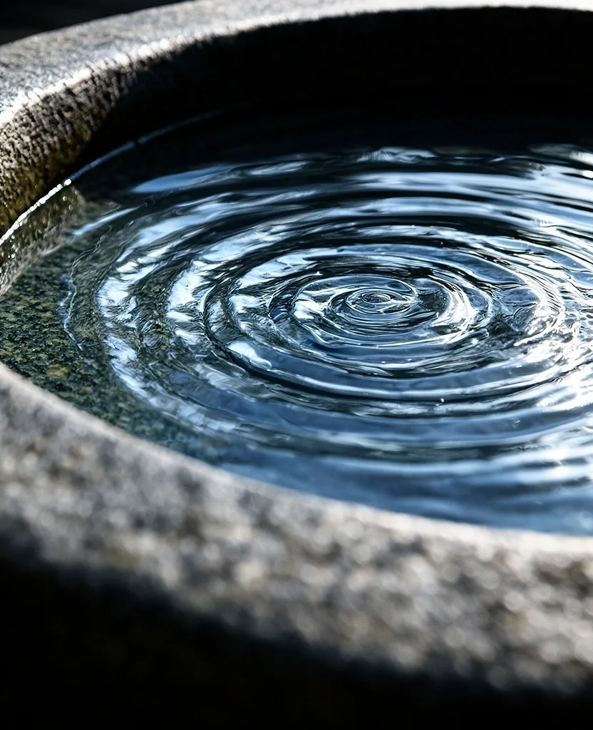 Cold water ripples in traditional stone basin