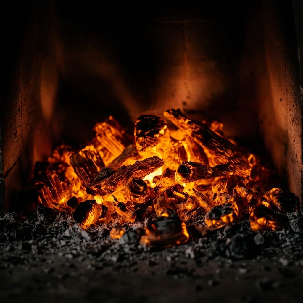 Embers in a traditional fireplace